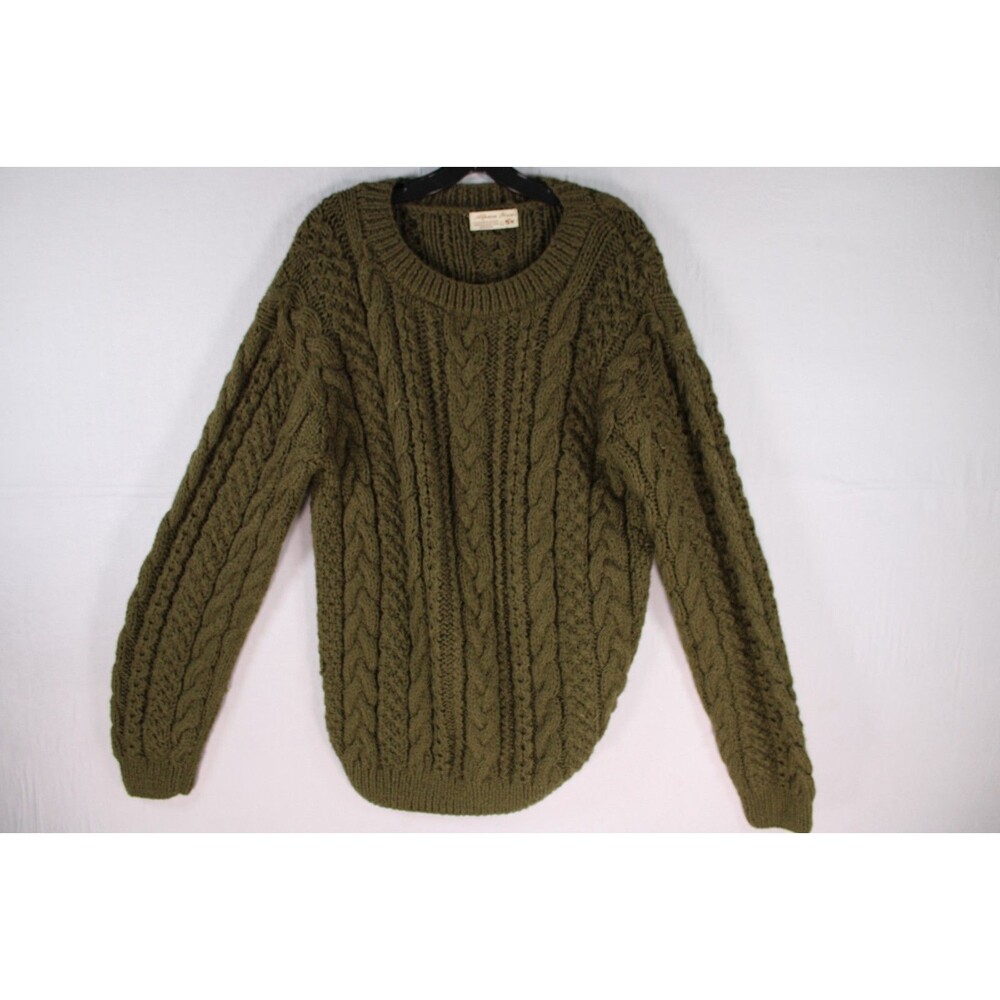Vintage Alpaca Fina Cable Knit Sweater Olive Green Made in Peru XL